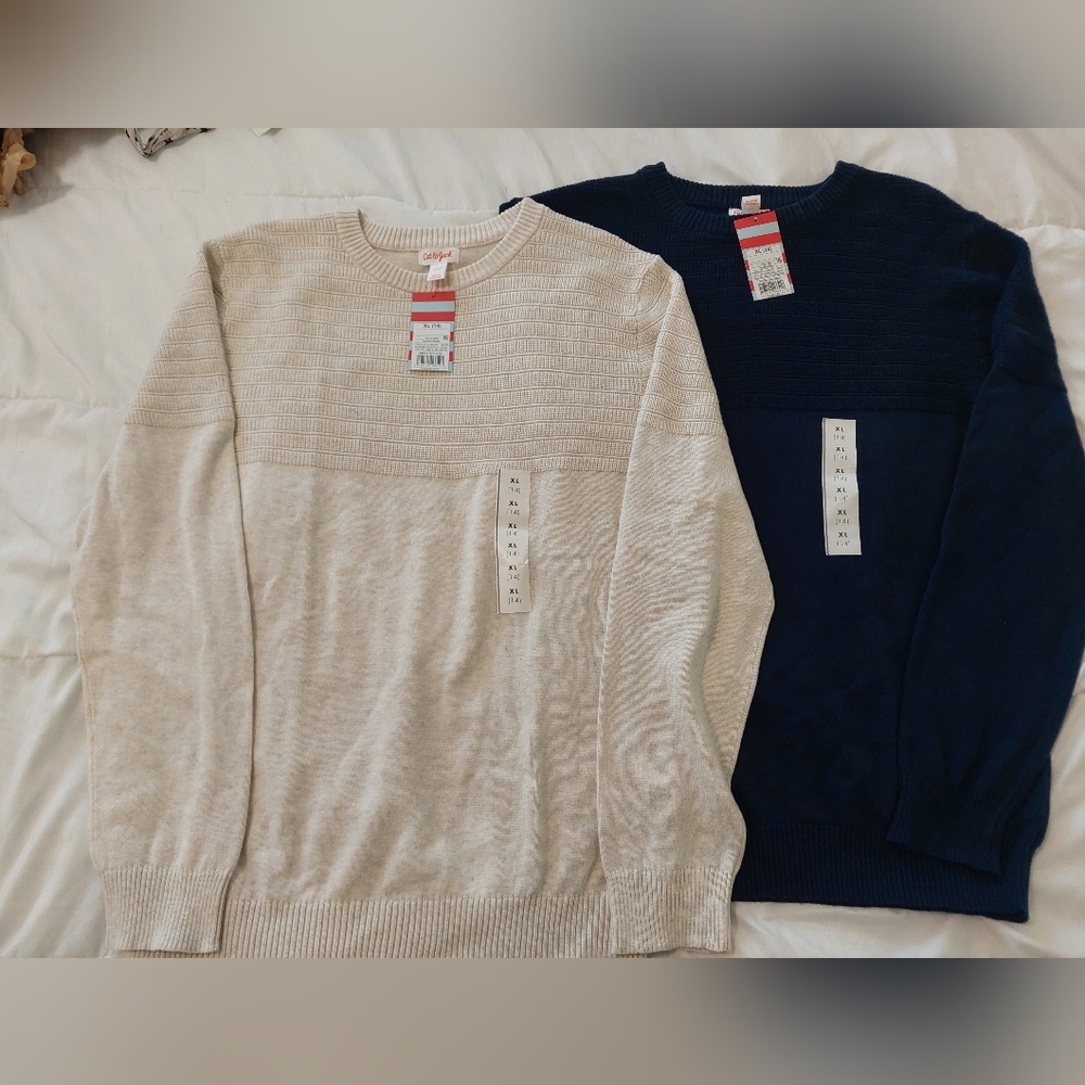 Cat & Jack Boys Dress Sweaters, Set Of 2, XL(14) Navy Blue And Oatmeal NWT